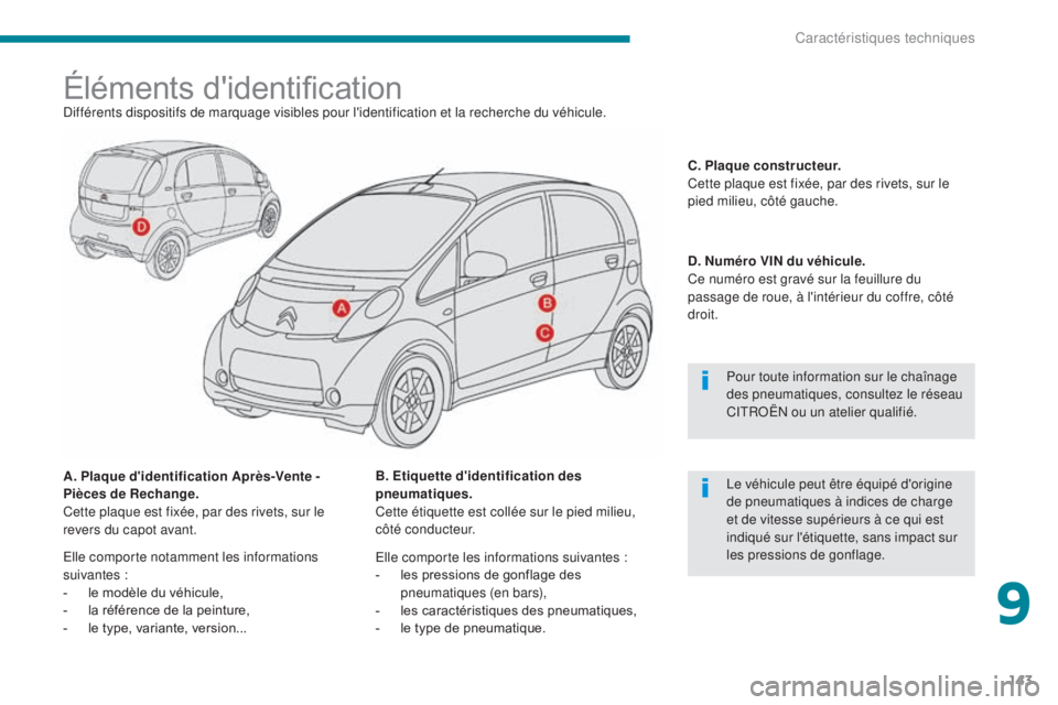 CITROEN C-ZERO 2017 Notices Demploi (in French) 143
Éléments d'identificationDifférents dispositifs de marquage visibles pour l'identification et la recherche du véhicule.
A. Plaque d'identification Après-Vente -
Pièces de Rechan CITROEN C-ZERO 2017 Notices Demploi (in French) 143
Éléments d'identificationDifférents dispositifs de marquage visibles pour l'identification et la recherche du véhicule.
A. Plaque d'identification Après-Vente -
Pièces de Rechan