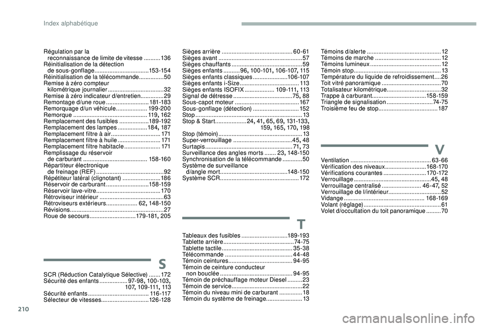 CITROEN C3 2019  Notices Demploi (in French) 210
Tableaux des fusibles ............................18 9 -19 3
Tablette arrière  ........................................... 74 -75
Tablette tactile
 ...............................

............35