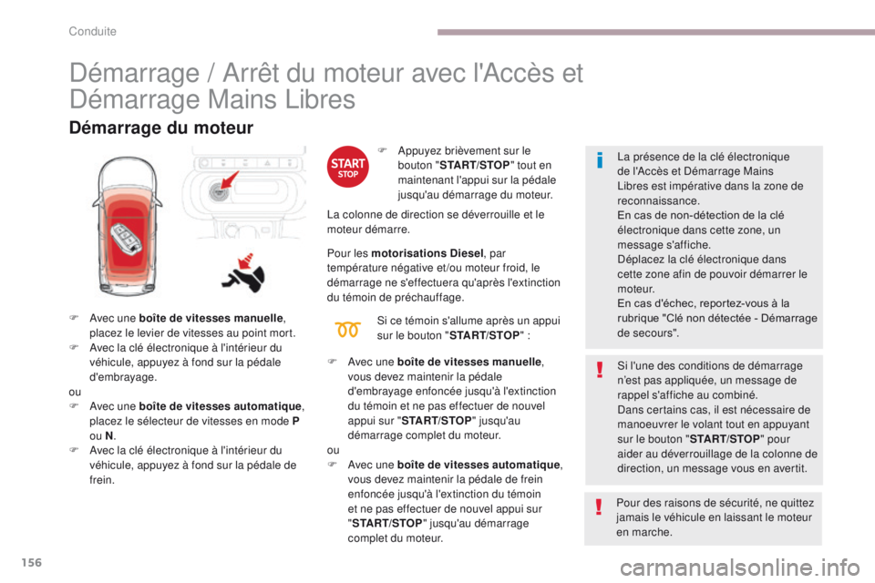 CITROEN C3 2017 Notices Demploi (in French) 156
Démarrage / Arrêt du moteur avec l'Accès et
Démarrage Mains Libres
Démarrage du moteur
F Avec une boîte de vitesses manuelle,
placez le levier de vitesses au point mort.
F
A
vec la CITROEN C3 2017 Notices Demploi (in French) 156
Démarrage / Arrêt du moteur avec l'Accès et
Démarrage Mains Libres
Démarrage du moteur
F Avec une boîte de vitesses manuelle,
placez le levier de vitesses au point mort.
F
A
vec la