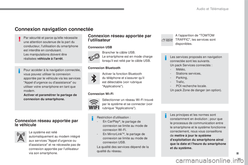 CITROEN C3 2017 Notices Demploi (in French) 31
.
Audio et Télématique
Par sécurité et parce quelle nécessite
une attention soutenue de la part du
conducteur, lutilisation du smartphone
est interdite en conduisant.
Les manipula CITROEN C3 2017 Notices Demploi (in French) 31
.
Audio et Télématique
Par sécurité et parce quelle nécessite
une attention soutenue de la part du
conducteur, lutilisation du smartphone
est interdite en conduisant.
Les manipula