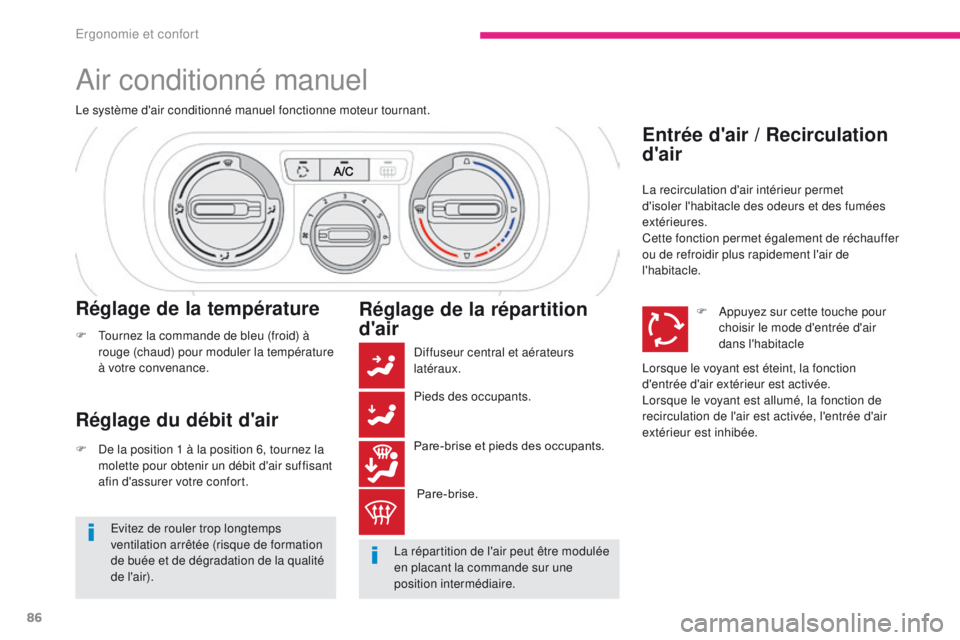 CITROEN C3 2017 Notices Demploi (in French) 86
Air conditionné manuel
Le système d'air conditionné manuel fonctionne moteur tournant.
Réglage du débit d'air
F De la position 1 à la position 6, tournez la molette pour obtenir un dà CITROEN C3 2017 Notices Demploi (in French) 86
Air conditionné manuel
Le système d'air conditionné manuel fonctionne moteur tournant.
Réglage du débit d'air
F De la position 1 Ã la position 6, tournez la molette pour obtenir un dÃ