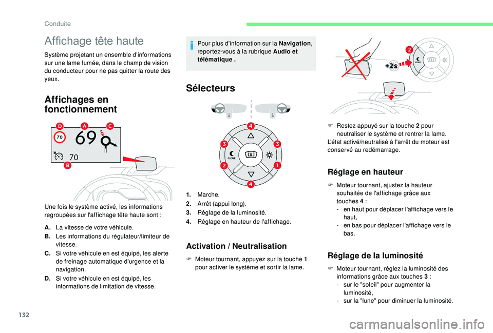 CITROEN C3 AIRCROSS 2019 Notices Demploi (in French) 132
Affichage tête haute
Système projetant un ensemble d'informations
sur une lame fumée, dans le champ de vision
du conducteur pour ne pas quitter la route des
yeux.
Affichages en
fonction CITROEN C3 AIRCROSS 2019 Notices Demploi (in French) 132
Affichage tête haute
Système projetant un ensemble d'informations
sur une lame fumée, dans le champ de vision
du conducteur pour ne pas quitter la route des
yeux.
Affichages en
fonction