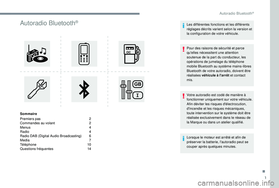 CITROEN C3 AIRCROSS 2019 Notices Demploi (in French) 1
Autoradio Bluetooth®
Sommaire
Premiers pas
2
C
ommandes au volant
2
M
enus
4
R
adio
4
R
adio DAB (Digital Audio Broadcasting)
6
M
edia
7
T
éléphone
1
0
Questions fréqu CITROEN C3 AIRCROSS 2019 Notices Demploi (in French) 1
Autoradio Bluetooth®
Sommaire
Premiers pas
2
C
ommandes au volant
2
M
enus
4
R
adio
4
R
adio DAB (Digital Audio Broadcasting)
6
M
edia
7
T
éléphone
1
0
Questions fréqu