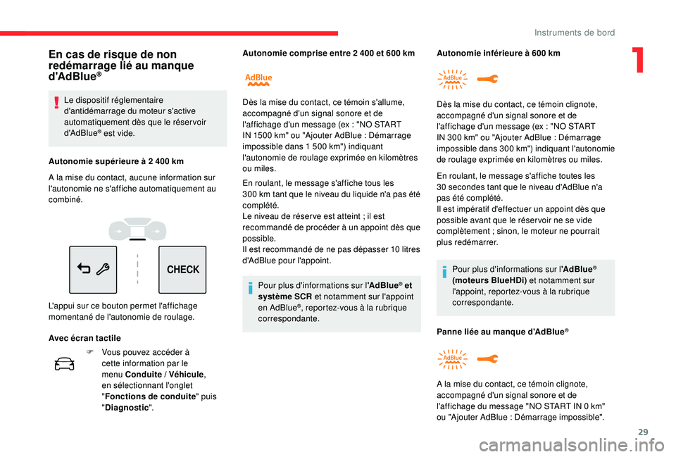 CITROEN C3 AIRCROSS 2019 Notices Demploi (in French) 29
CHECK
F Vous pouvez accéder à cette information par le
menu Conduite
/ Véhicule,
en sélectionnant l'onglet
" Fonctions de conduite " puis
" Diagnostic ". En roulant, CITROEN C3 AIRCROSS 2019 Notices Demploi (in French) 29
CHECK
F Vous pouvez accéder à cette information par le
menu Conduite
/ Véhicule,
en sélectionnant l'onglet
" Fonctions de conduite " puis
" Diagnostic ". En roulant,