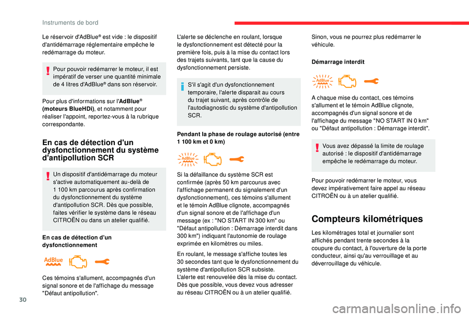 CITROEN C3 AIRCROSS 2019 Notices Demploi (in French) 30
Le réser voir d'AdBlue® est vide : le dispositif
d
'antidémarrage réglementaire empêche le
redémarrage du moteur.
Pour pouvoir redémarrer le moteur, il est
impératif de verser un CITROEN C3 AIRCROSS 2019 Notices Demploi (in French) 30
Le réser voir d'AdBlue® est vide : le dispositif
d
'antidémarrage réglementaire empêche le
redémarrage du moteur.
Pour pouvoir redémarrer le moteur, il est
impératif de verser un