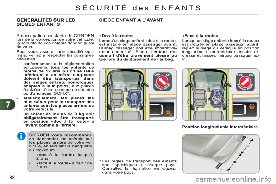 CITROEN C3 PICASSO 2012 Notices Demploi (in French) 7
92
SÉCURITÉ des ENFANTS
CITROËN vous recommande
de transporter les enfants sur
les places arrière
de votre vé-
hicule, en reculant la banquette
au maximum :
- «dos à la CITROEN C3 PICASSO 2012 Notices Demploi (in French) 7
92
SÉCURITÉ des ENFANTS
CITROËN vous recommande
de transporter les enfants sur
les places arrière
de votre vé-
hicule, en reculant la banquette
au maximum :
- «dos à la
