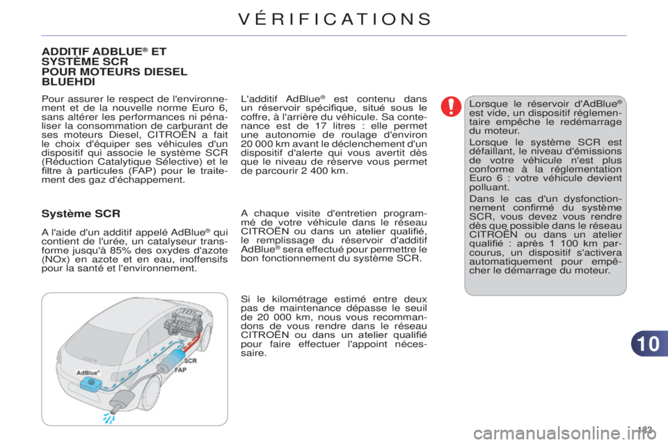 CITROEN C4 2014 Notices Demploi (in French) 1010
183
ADDITIF ADBLUE® ET S
y
ST
è
ME
SCR
POUR
MOTEURS
D IESEL
B
LUE
HD
I
Pour assurer le respect de l'environne-
ment et de la nouvelle norme e uro 6,
sans altérer les performanc CITROEN C4 2014 Notices Demploi (in French) 1010
183
ADDITIF ADBLUE® ET S
y
ST
è
ME
SCR
POUR
MOTEURS
D IESEL
B
LUE
HD
I
Pour assurer le respect de l'environne-
ment et de la nouvelle norme e uro 6,
sans altérer les performanc