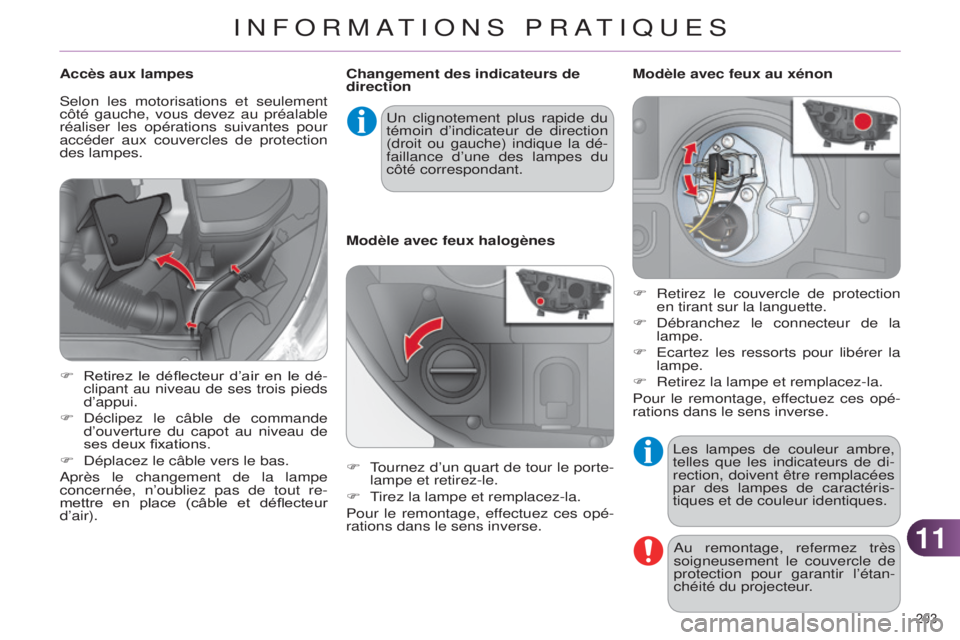 CITROEN C4 2014 Notices Demploi (in French) 1111
203
les lampes de couleur ambre,
telles que les indicateurs de di -
rection, doivent être remplacées
par des lampes de caractéris-
tiques et de couleur identiques.
a
u remontage, refermez CITROEN C4 2014 Notices Demploi (in French) 1111
203
les lampes de couleur ambre,
telles que les indicateurs de di -
rection, doivent être remplacées
par des lampes de caractéris-
tiques et de couleur identiques.
a
u remontage, refermez