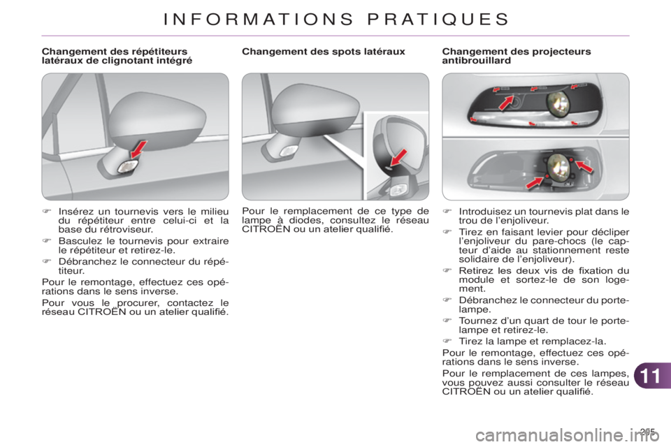 CITROEN C4 2014 Notices Demploi (in French) 1111
205
F introduisez un tournevis plat dans le
trou de l’enjoliveur .
F
t
irez en faisant levier pour décliper
l’enjoliveur du pare-chocs (le cap
-
teur d’aide au stationnement reste
CITROEN C4 2014 Notices Demploi (in French) 1111
205
F introduisez un tournevis plat dans le
trou de l’enjoliveur .
F
t
irez en faisant levier pour décliper
l’enjoliveur du pare-chocs (le cap
-
teur d’aide au stationnement reste