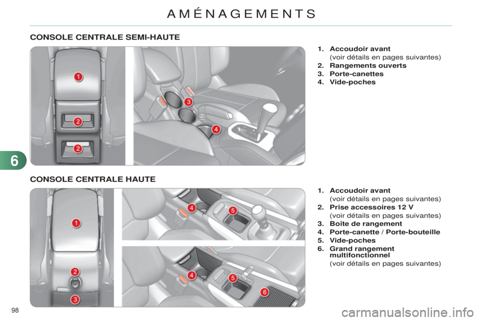 CITROEN C4 2014 Notices Demploi (in French) 98
CONSOLE CENTRALE SEMI-HAUTE
1. Accoudoir avant
(voir détails en pages suivantes)
2.
Rangements ouverts
3.
Porte-canettes
4.
V
ide-poches
CONSOLE CENTRALE HAUTE
1. Accoudoir avant
(voi CITROEN C4 2014 Notices Demploi (in French) 98
CONSOLE CENTRALE SEMI-HAUTE
1. Accoudoir avant
(voir détails en pages suivantes)
2.
Rangements ouverts
3.
Porte-canettes
4.
V
ide-poches
CONSOLE CENTRALE HAUTE
1. Accoudoir avant
(voi