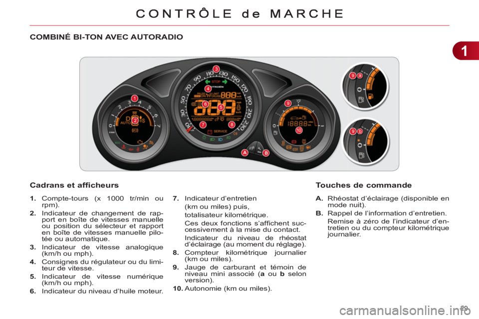 CITROEN C4 2013 Notices Demploi (in French) 1
29
COMBINÉ BI-TON AVEC AUTORADIO
Cadrans et afficheurs
A.
Rhéostat d’éclairage (disponible en
mode nuit).
B.
Rappel de l’information d’ent CITROEN C4 2013 Notices Demploi (in French) 1
29
COMBINÉ BI-TON AVEC AUTORADIO
Cadrans et afficheurs
A.
Rhéostat d’éclairage (disponible en
mode nuit).
B.
Rappel de l’information d’ent