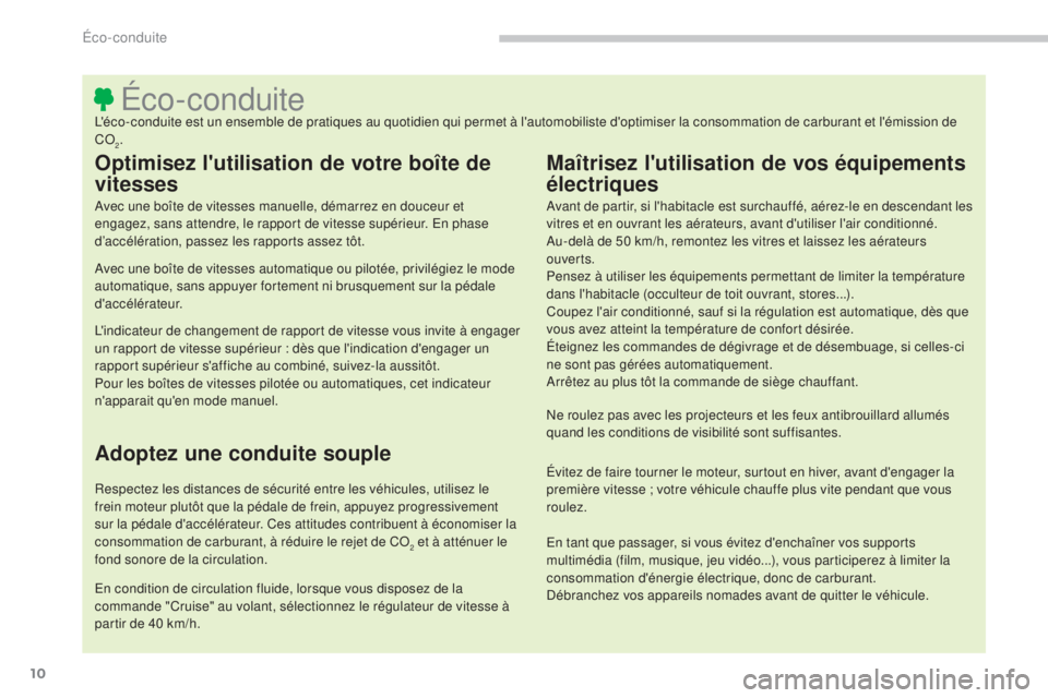 CITROEN C4 AIRCROSS 2016  Notices Demploi (in French) 10
Éco-conduitel'éco-conduite est un ensemble de pratiques au quotidien qui permet à l'automobiliste d'optimiser la consommation de carburant et l'émission de 
Co
2.
Optimisez l