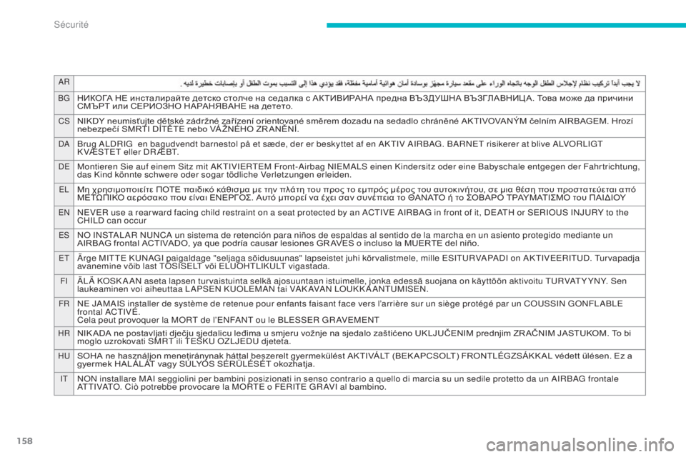 CITROEN C4 AIRCROSS 2016 Notices Demploi (in French) 158
aR
BG
НИКОГА НЕ инсталирайте детско столче на седалка с АКТИВИРАНА предна ВЪЗДУШНА ВЪЗГЛАВНИЦ А. Това може да CITROEN C4 AIRCROSS 2016 Notices Demploi (in French) 158
aR
BG
НИКОГА НЕ инсталирайте детско столче на седалка с АКТИВИРАНА предна ВЪЗДУШНА ВЪЗГЛАВНИЦ А. Това може да