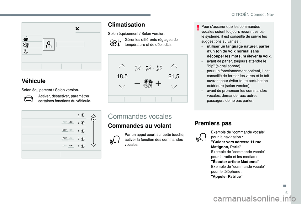 CITROEN C4CACTUS 2019 Notices Demploi (in French) 5
21,518,5Véhicule
Selon équipement / Selon version.
Activer, désactiver, paramétrer
certaines fonctions du véhicule.
Climatisation
Selon équipement / Selon version.
Gérer les différents ré CITROEN C4CACTUS 2019 Notices Demploi (in French) 5
21,518,5Véhicule
Selon équipement / Selon version.
Activer, désactiver, paramétrer
certaines fonctions du véhicule.
Climatisation
Selon équipement / Selon version.
Gérer les différents ré