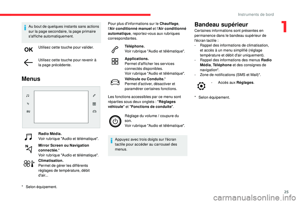 CITROEN C4CACTUS 2019 Notices Demploi (in French) 25
Radio Média.
Voir rubrique "Audio et télématique".
Mirror Screen ou Navigation
connectée.*
Voir rubrique "Audio et télématique".
Climatisation.
Permet de gérer les différen CITROEN C4CACTUS 2019 Notices Demploi (in French) 25
Radio Média.
Voir rubrique "Audio et télématique".
Mirror Screen ou Navigation
connectée.*
Voir rubrique "Audio et télématique".
Climatisation.
Permet de gérer les différen