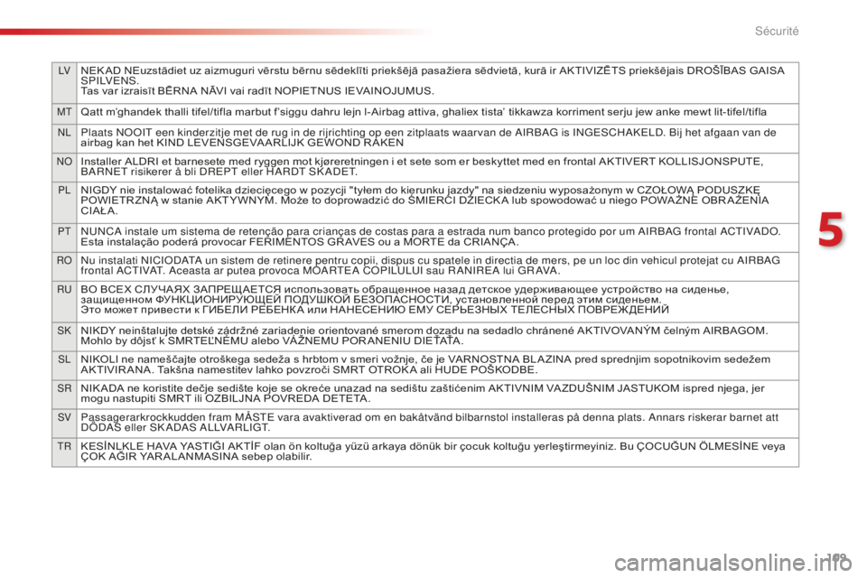 CITROEN C4CACTUS 2018 Notices Demploi (in French) 109
LVNEK AD NEuzstādiet uz aizmuguri vērstu bērnu sēdeklīti priekšējā pasažiera sēdvietā, kurā ir AKTIVIZĒTS priekšējais DROŠĪBAS GAISA
S P I LV E N S .
Tas var izraisīt BĒRNA NĀ CITROEN C4CACTUS 2018 Notices Demploi (in French) 109
LVNEK AD NEuzstādiet uz aizmuguri vērstu bērnu sēdeklīti priekšējā pasažiera sēdvietā, kurā ir AKTIVIZĒTS priekšējais DROŠĪBAS GAISA
S P I LV E N S .
Tas var izraisīt BĒRNA NĀ