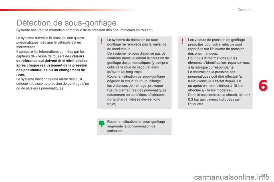 CITROEN C4CACTUS 2016 Notices Demploi (in French) 147
Détection de sous-gonflage
Le système surveille la pression des quatre
pneumatiques, dès que le véhicule est en
mouvement.
Il compare les informations données par les
capteurs de vitesse d CITROEN C4CACTUS 2016 Notices Demploi (in French) 147
Détection de sous-gonflage
Le système surveille la pression des quatre
pneumatiques, dès que le véhicule est en
mouvement.
Il compare les informations données par les
capteurs de vitesse d