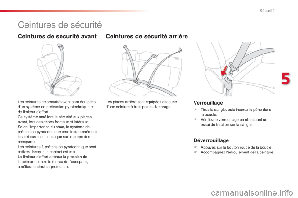 CITROEN C4CACTUS 2016 Notices Demploi (in French) 93
Ceintures de sécurité
Ceintures de sécurité avant
Les ceintures de sécurité avant sont équipées
d'un système de prétension pyrotechnique et
de limiteur d'effort.
Ce système amà CITROEN C4CACTUS 2016 Notices Demploi (in French) 93
Ceintures de sécurité
Ceintures de sécurité avant
Les ceintures de sécurité avant sont équipées
d'un système de prétension pyrotechnique et
de limiteur d'effort.
Ce système amÃ