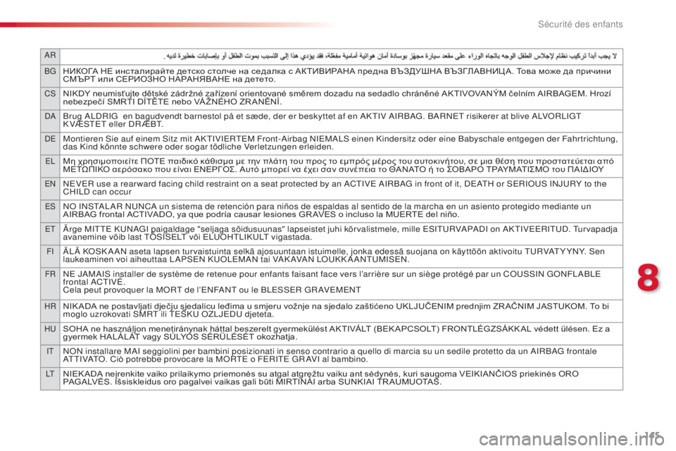 CITROEN C4CACTUS 2015 Notices Demploi (in French) 145
aR
BG
НИКОГА НЕ инсталирайте детско столче на седалка с АКТИВИРАНА предна ВЪЗДУШНА ВЪЗГЛАВНИЦ А. Това може да CITROEN C4CACTUS 2015 Notices Demploi (in French) 145
aR
BG
НИКОГА НЕ инсталирайте детско столче на седалка с АКТИВИРАНА предна ВЪЗДУШНА ВЪЗГЛАВНИЦ А. Това може да