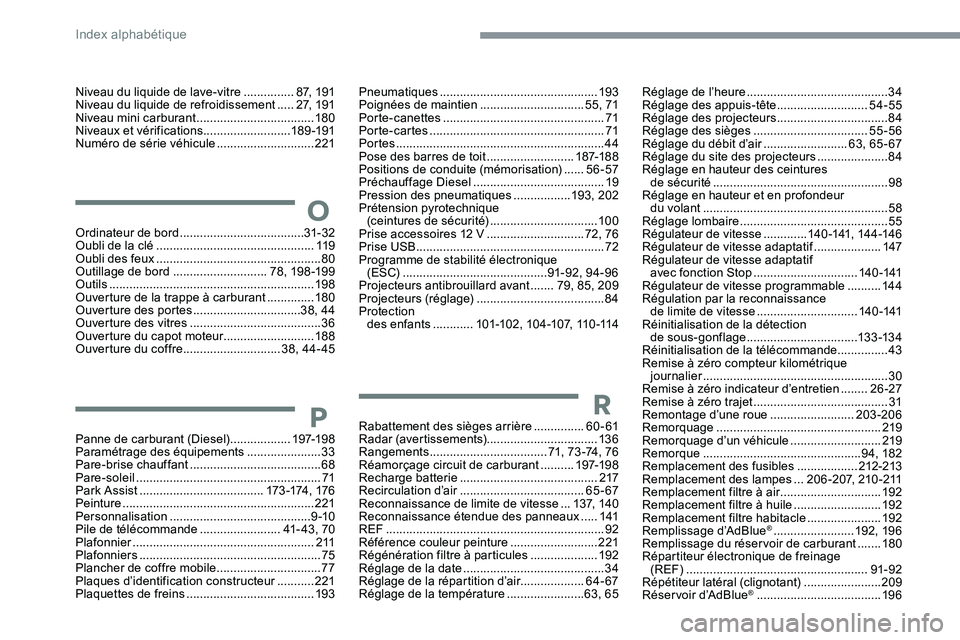 CITROEN C5 AIRCROSS 2020  Notices Demploi (in French) O
Ordinateur de bord .....................................31 - 32
Oubli de la clé   ............................................... 11 9
Oubli des feux
  .............................................