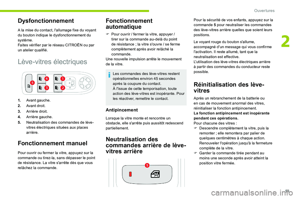 CITROEN C5 AIRCROSS 2020 Notices Demploi (in French) 51
Dysfonctionnement
A la mise du contact, l'allumage fixe du voyant
du bouton indique le dysfonctionnement du
système.
Faites vérifier par le réseau CITROËN ou par
un atelier qualifié.
L CITROEN C5 AIRCROSS 2020 Notices Demploi (in French) 51
Dysfonctionnement
A la mise du contact, l'allumage fixe du voyant
du bouton indique le dysfonctionnement du
système.
Faites vérifier par le réseau CITROËN ou par
un atelier qualifié.
L