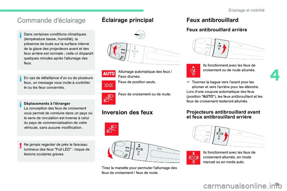 CITROEN C5 AIRCROSS 2020 Notices Demploi (in French) 79
Commande d'éclairage
Dans certaines conditions climatiques
(température basse, humidité), la
présence de buée sur la sur face interne
de la glace des projecteurs avant et des
feux arri CITROEN C5 AIRCROSS 2020 Notices Demploi (in French) 79
Commande d'éclairage
Dans certaines conditions climatiques
(température basse, humidité), la
présence de buée sur la sur face interne
de la glace des projecteurs avant et des
feux arri