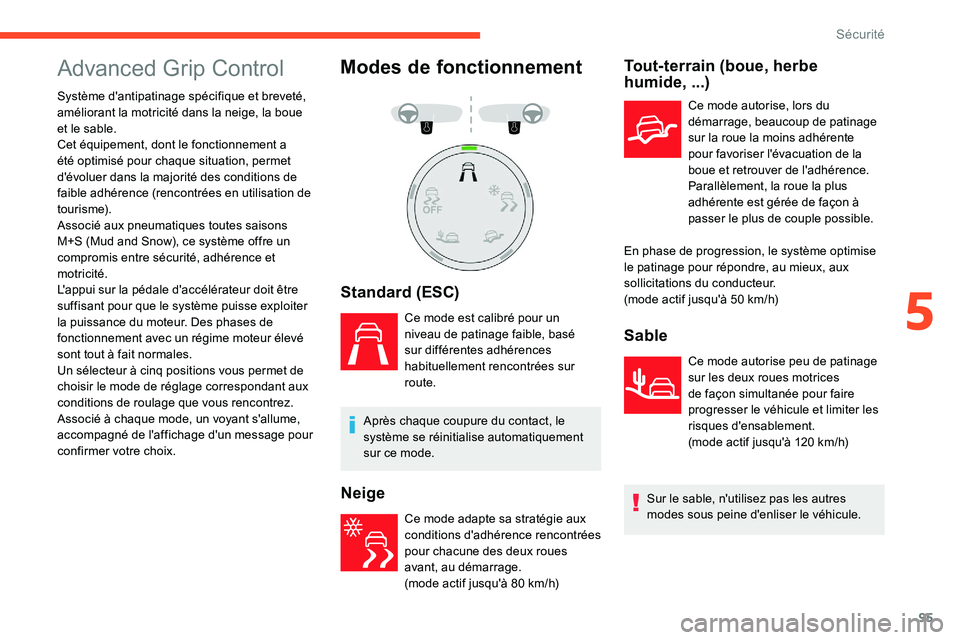 CITROEN C5 AIRCROSS 2020 Notices Demploi (in French) 95
Advanced Grip Control
Système d'antipatinage spécifique et breveté,
améliorant la motricité dans la neige, la boue
et le sable.
Cet équipement, dont le fonctionnement a
été optimisé CITROEN C5 AIRCROSS 2020 Notices Demploi (in French) 95
Advanced Grip Control
Système d'antipatinage spécifique et breveté,
améliorant la motricité dans la neige, la boue
et le sable.
Cet équipement, dont le fonctionnement a
été optimisé