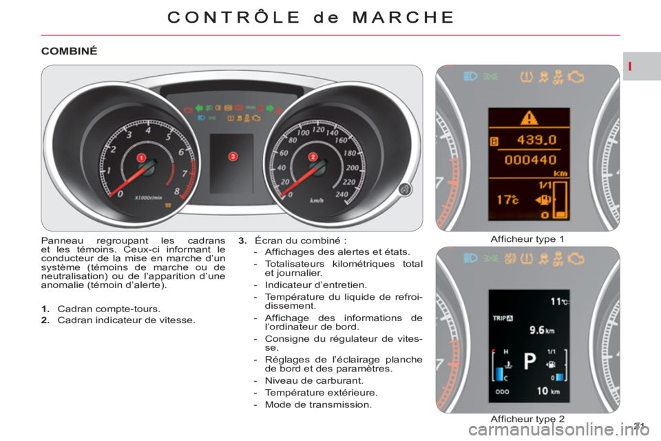 CITROEN C-CROSSER 2012 Notices Demploi (in French) I
21
COMBINÉ
Panneau regroupant les cadrans
et les témoins. Ceux-ci informant le
conducteur de la mise en marche d’un
système (témoins de marche ou de
neutralisation) ou de l’apparition CITROEN C-CROSSER 2012 Notices Demploi (in French) I
21
COMBINÉ
Panneau regroupant les cadrans
et les témoins. Ceux-ci informant le
conducteur de la mise en marche d’un
système (témoins de marche ou de
neutralisation) ou de l’apparition