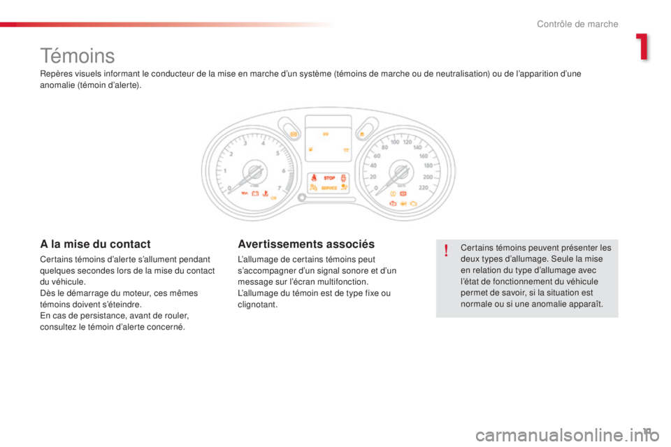 CITROEN C-ELYSÉE 2016 Notices Demploi (in French) 11
témoins
Certains témoins peuvent présenter les
deux types d’allumage. se ule la mise
en relation du type d’allumage avec
l’état de fonctionnement du véhicule
permet de savoir, si la CITROEN C-ELYSÉE 2016 Notices Demploi (in French) 11
témoins
Certains témoins peuvent présenter les
deux types d’allumage. se ule la mise
en relation du type d’allumage avec
l’état de fonctionnement du véhicule
permet de savoir, si la