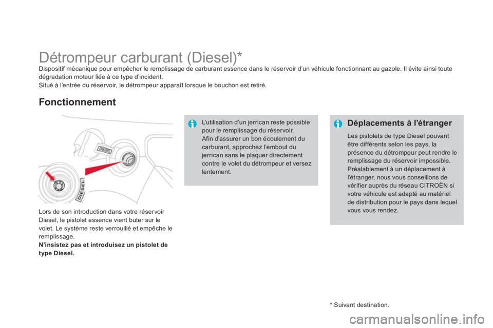 CITROEN DS3 2014  Notices Demploi (in French)    
*  
 Suivant destination.  
 
 
 
 
 
 
 
 
 
 
 
 
 
 
 
 
 
Détrompeur carburant (Diesel) *  Dispositif mécanique pour empêcher le remplissage de carburant essence dans le réser voir d’un 
