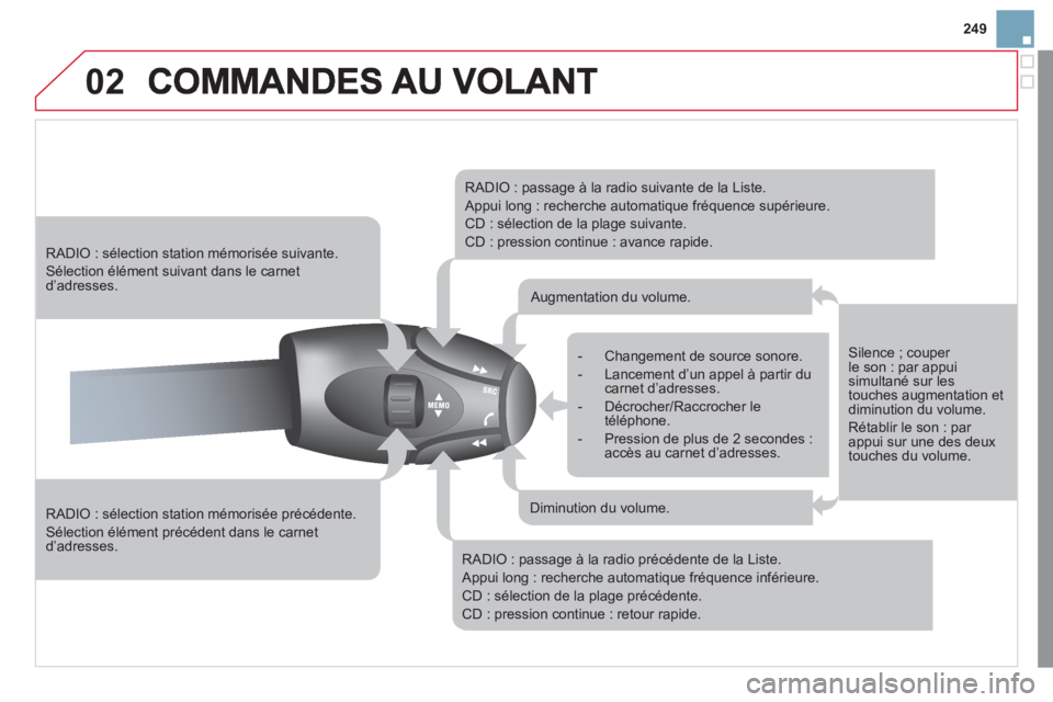 CITROEN DS3 2011  Notices Demploi (in French) 02
249
   
RADIO : sélection station mémorisée précédente.
 Sélection élément précédent dans le carnetd’adresses.  
 
 
 
RADIO : sélection station mémorisée suivante.
 Sélection élé CITROEN DS3 2011  Notices Demploi (in French) 02
249
   
RADIO : sélection station mémorisée précédente.
 Sélection élément précédent dans le carnetd’adresses.  
 
 
 
RADIO : sélection station mémorisée suivante.
 Sélection élé