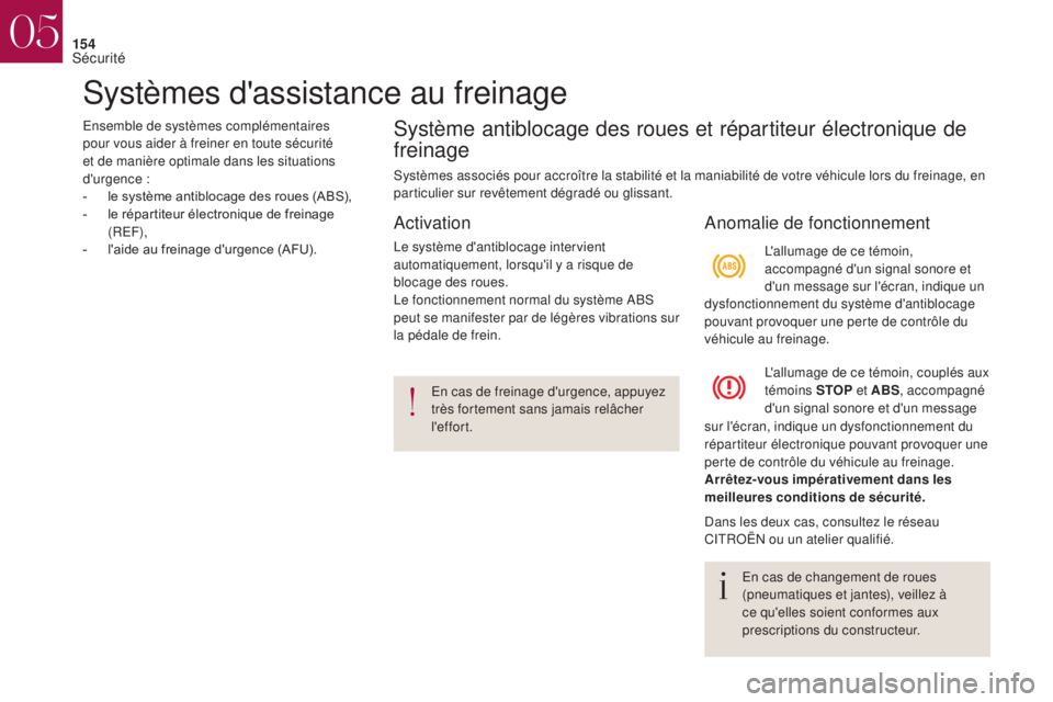 CITROEN DS4 2017 Notices Demploi (in French) 154
Systèmes d'assistance au freinage
Ensemble de systèmes complémentaires
pour vous aider à freiner en toute sécurité
et de manière optimale dans les situations
d'urgence
:
-
l
CITROEN DS4 2017 Notices Demploi (in French) 154
Systèmes d'assistance au freinage
Ensemble de systèmes complémentaires
pour vous aider à freiner en toute sécurité
et de manière optimale dans les situations
d'urgence
:
-
l