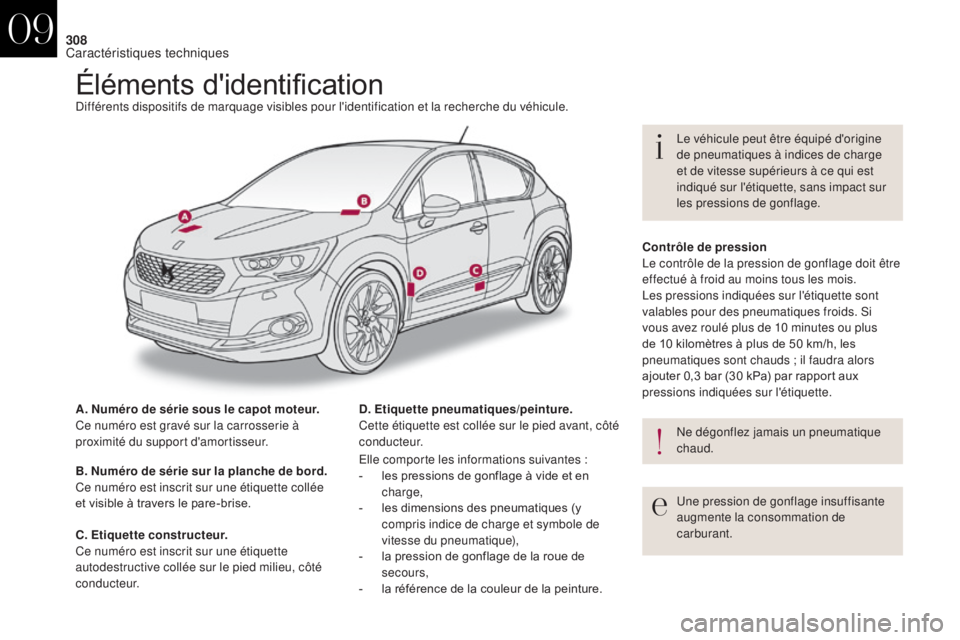 CITROEN DS4 2017 Notices Demploi (in French) 308
Éléments d'identificationDifférents dispositifs de marquage visibles pour l'identification et la recherche du véhicule.
A. Numéro de série sous le capot moteur.
Ce numéro est gravé CITROEN DS4 2017 Notices Demploi (in French) 308
Éléments d'identificationDifférents dispositifs de marquage visibles pour l'identification et la recherche du véhicule.
A. Numéro de série sous le capot moteur.
Ce numéro est gravé