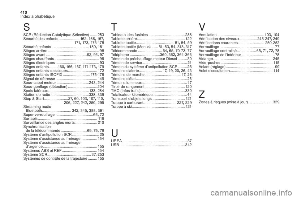 CITROEN DS4 2017  Notices Demploi (in French) 410
Tableaux des fusibles ...................................288
Tablette arrière ............................... ...............12 2
Tablette tactile
 

..................................... 51, 54 