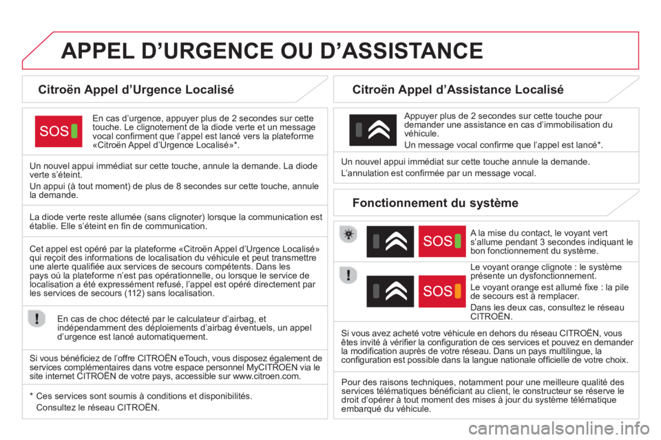 CITROEN DS4 2014  Notices Demploi (in French)    
 
 
 
 
 
 
 
 
 
 
 
 
 
APPEL D’URGENCE OU D’ASSISTANCE  
 
 
 
 
 
 
 
 
Citroën Appel d’Urgence Localisé  
 
 
En cas d’urgence, appuyer plus de 2 secondes sur cette 
touche. Le clig