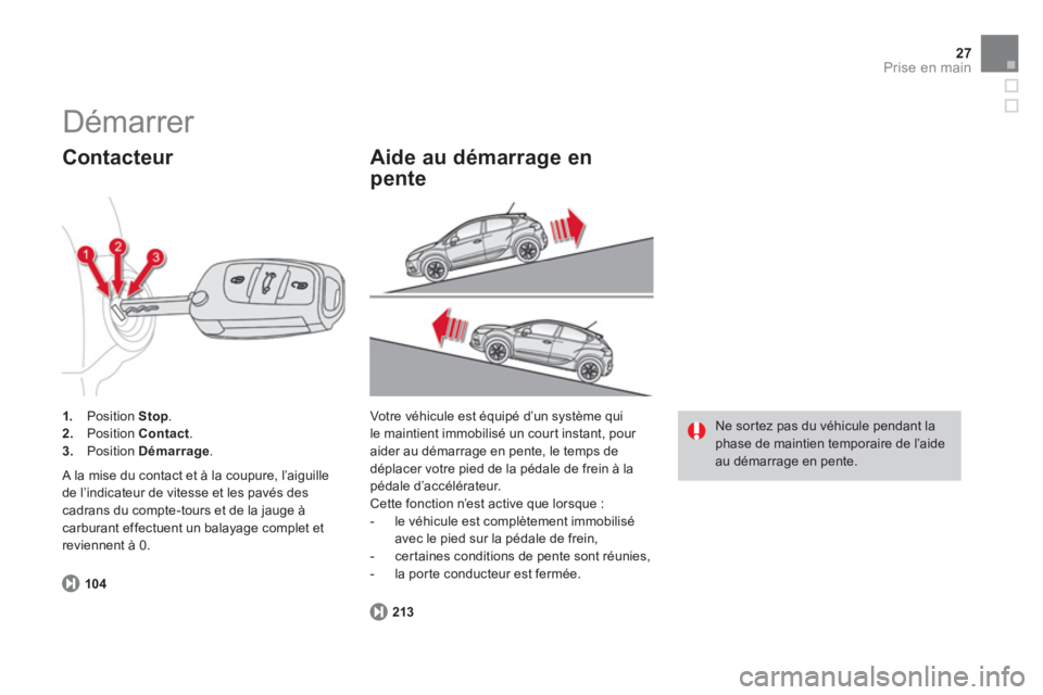 CITROEN DS4 2013 Notices Demploi (in French) 27Prise en main
104
1.
Position Stop.2.Position Contact
. 3.Position Démarrage .
Contacteur
A la mise du contact et à la coupure, l’aiguille
de l’indicateur de vitesse et les CITROEN DS4 2013 Notices Demploi (in French) 27Prise en main
104
1.
Position Stop.2.Position Contact
. 3.Position Démarrage .
Contacteur
A la mise du contact et à la coupure, l’aiguille
de l’indicateur de vitesse et les