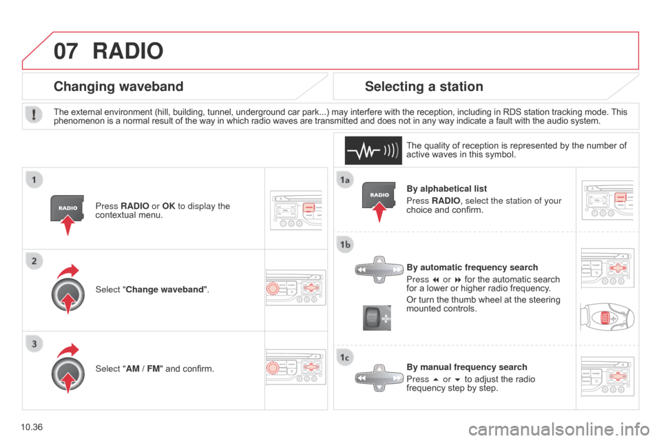 Citroen BERLINGO MULTISPACE RHD 2014.5 2.G Owners Manual 07
10.36
Berlingo_2_VP_en_Chap10b_RT6-2-8_ed02-2014
By alphabetical list
Press r A d IO, select the station of your
choice
 and  confirm.
By automatic frequency search
Press 7 or 8
 for  the Citroen BERLINGO MULTISPACE RHD 2014.5 2.G Owners Manual 07
10.36
Berlingo_2_VP_en_Chap10b_RT6-2-8_ed02-2014
By alphabetical list
Press r A d IO, select the station of your
choice
 and  confirm.
By automatic frequency search
Press 7 or 8
 for  the