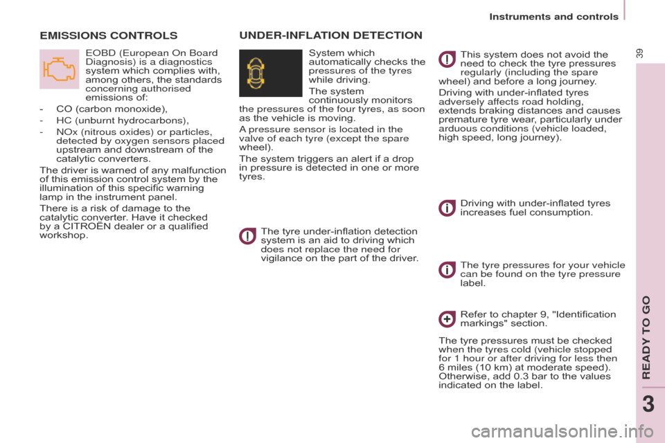 Citroen BERLINGO MULTISPACE RHD 2014.5 2.G Owners Manual Berlingo_2_VP_en_Chap03_Pret-a-partir_ed02-2014
39
EMISSIOnS cOntrOLS
 EoBd (European on Board diagnosis) is a diagnostics 
system
  which   complies   with,  
among

  others,   the   standard