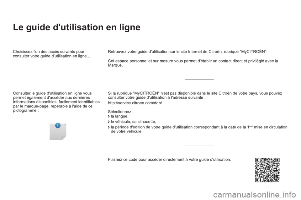 CITROEN DS5 2016 Notices Demploi (in French) Le guide dutilisation en ligne
Si la rubrique "MyCITROËN" nest pas disponible dans le site Citroën de votre pays, vous pouvez
consulter votre guide dutilisation à ladresse suivante :
CITROEN DS5 2016 Notices Demploi (in French) Le guide dutilisation en ligne
Si la rubrique "MyCITROËN" nest pas disponible dans le site Citroën de votre pays, vous pouvez
consulter votre guide dutilisation à ladresse suivante :