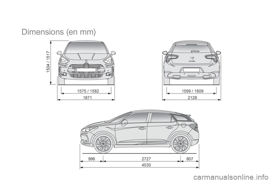 CITROEN DS5 2013 Notices Demploi (in French)
Dimensions (en mm) CITROEN DS5 2013 Notices Demploi (in French)
Dimensions (en mm)