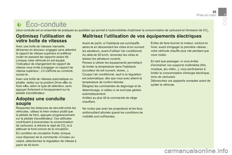 CITROEN DS5 2013 Notices Demploi (in French) 25
Prise en main
Éco-conduite
L’éco-conduite est un ensemble de pratiques au quotidien qui permet CITROEN DS5 2013 Notices Demploi (in French) 25
Prise en main
Éco-conduite
L’éco-conduite est un ensemble de pratiques au quotidien qui permet