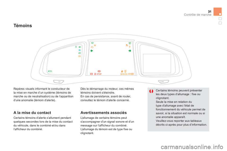 CITROEN DS5 2013 Notices Demploi (in French) Contrôle de marche
Témoins
Dès le démarrage du moteur, ces mêmes
témoins doivent s’éteindre.En cas de persistance, avant de rouler,consultez le témoin d’alerte concerné.
Avertissements as CITROEN DS5 2013 Notices Demploi (in French) Contrôle de marche
Témoins
Dès le démarrage du moteur, ces mêmes
témoins doivent s’éteindre.En cas de persistance, avant de rouler,consultez le témoin d’alerte concerné.
Avertissements as