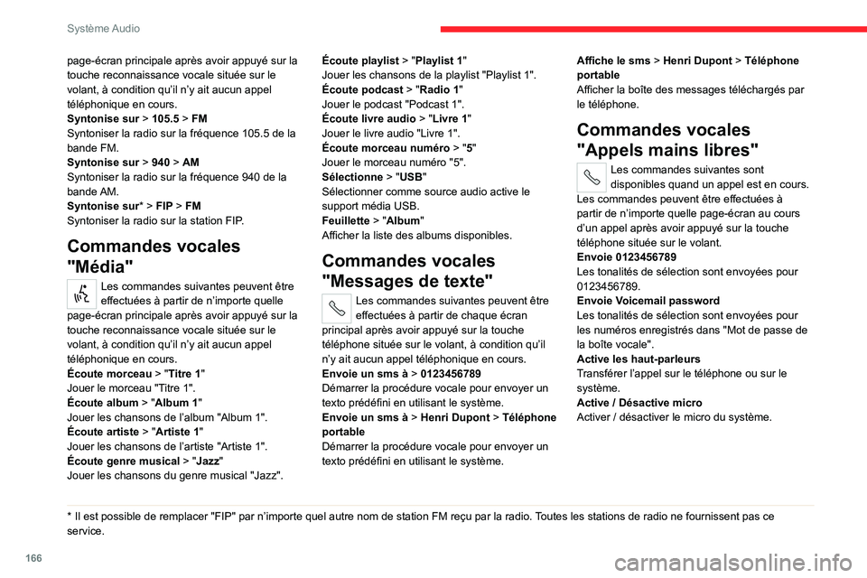CITROEN JUMPER 2020  Notices Demploi (in French) 166
Système Audio
page-écran principale après avoir appuyé sur la 
touche reconnaissance vocale située sur le 
volant, à condition qu’il n’y ait aucun appel 
téléphonique en cours.
Syntoni