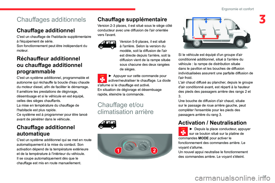 CITROEN JUMPER 2020  Notices Demploi (in French) 37
Ergonomie et confort
3Chauffages additionnels
Chauffage additionnel
C'est un chauffage de l'habitacle supplémentaire 
à l'équipement de série.
Son fonctionnement peut être indépen