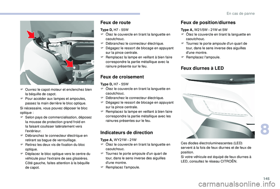 CITROEN JUMPER 2019  Notices Demploi (in French) 145
Si nécessaire, vous pouvez déposer le bloc 
optique :
F
 
Selon
  pays de commercialisation, déposez 
la mousse de protection grand froid en 
la faisant coulisser latéralement vers 
l 'ex 