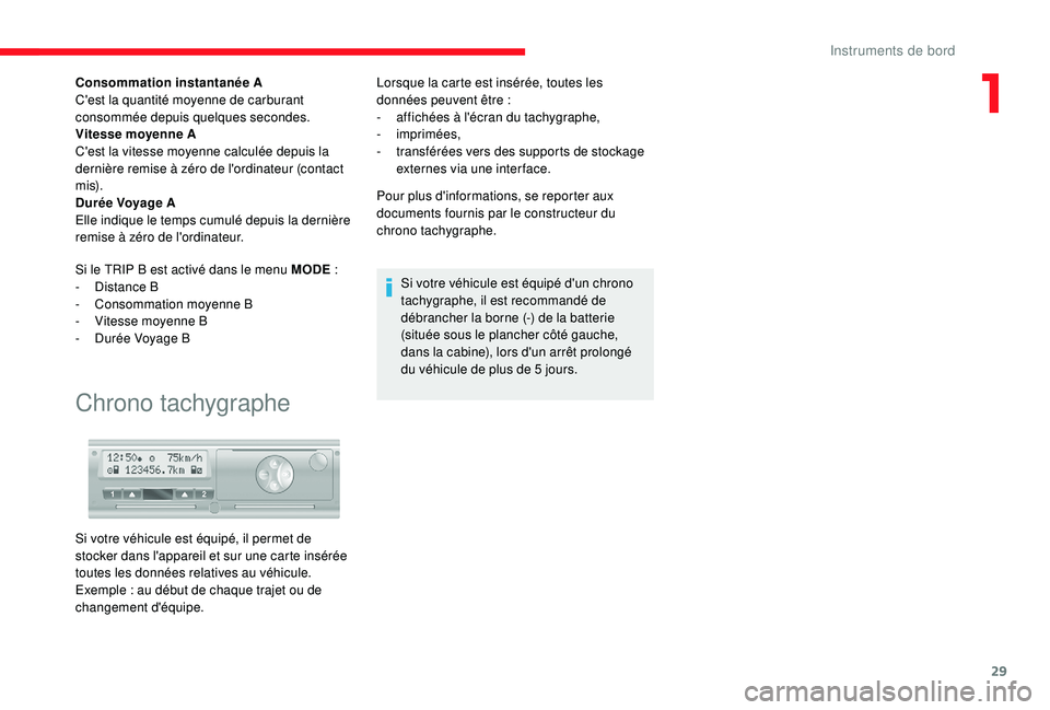 CITROEN JUMPER 2019  Notices Demploi (in French) 29
Consommation instantanée A
C'est la quantité moyenne de carburant 
consommée depuis quelques
 
secondes.
Vitesse moyenne A
C'est la vitesse moyenne calculée depuis la 
dernière remise 