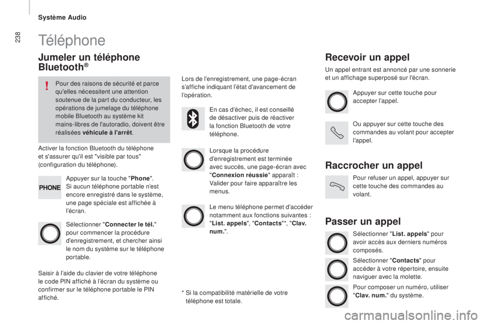 CITROEN JUMPER 2016 Notices Demploi (in French) 238Téléphone
Jumeler un téléphone
bl
uetooth®
Pour des raisons de sécurité et parce
qu'elles nécessitent une attention
soutenue de la part du conducteur, les
opérations de jumelage du CITROEN JUMPER 2016 Notices Demploi (in French) 238Téléphone
Jumeler un téléphone
bl
uetooth®
Pour des raisons de sécurité et parce
qu'elles nécessitent une attention
soutenue de la part du conducteur, les
opérations de jumelage du