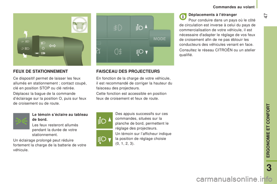 CITROEN JUMPER 2016 Notices Demploi (in French) 47
FaISC eau D e S P r OJ e CT eur S
En fonction de la charge de votre véhicule,
il est recommandé de corriger la hauteur du
faisceau des projecteurs.
Cette fonction est accessible en position CITROEN JUMPER 2016 Notices Demploi (in French) 47
FaISC eau D e S P r OJ e CT eur S
En fonction de la charge de votre véhicule,
il est recommandé de corriger la hauteur du
faisceau des projecteurs.
Cette fonction est accessible en position