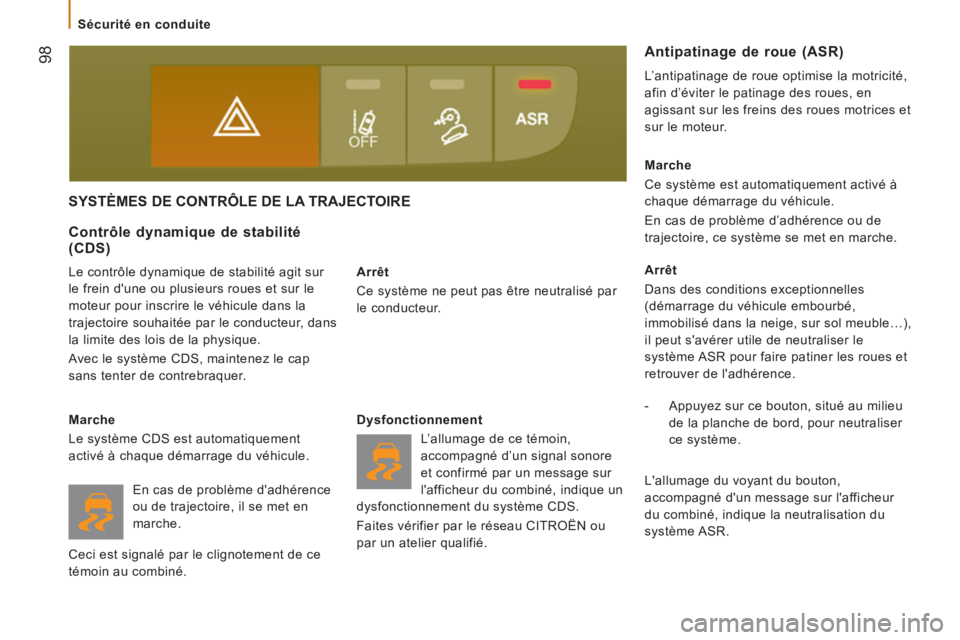 CITROEN JUMPER 2015 Notices Demploi (in French) 98
Sécurité en conduite
SYSTÈMES DE CONTRÔLE DE LA TRAJECTOIRE
Arrêt
Ce système ne peut pas être neutralisé par
le conducteur.
Contrôle dynamique de stabilité CITROEN JUMPER 2015 Notices Demploi (in French) 98
Sécurité en conduite
SYSTÈMES DE CONTRÔLE DE LA TRAJECTOIRE
Arrêt
Ce système ne peut pas être neutralisé par
le conducteur.
Contrôle dynamique de stabilité