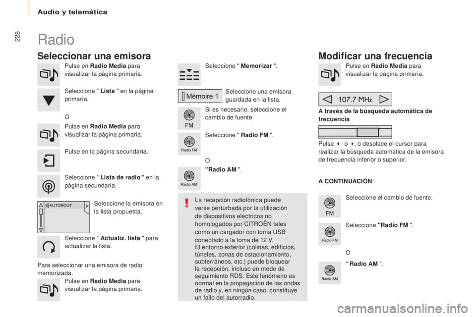CITROEN BERLINGO MULTISPACE 2017 Manuales de Empleo (in Spanish) Audio y telemática
228
Berlingo2VP_es_Chap10a_SMEGplus_ed02-2016
Pulse en Radio Media para
visualizar la página primaria.
Pulse en Radio Media para
visualizar la página primaria. Seleccione " CITROEN BERLINGO MULTISPACE 2017 Manuales de Empleo (in Spanish) Audio y telemática
228
Berlingo2VP_es_Chap10a_SMEGplus_ed02-2016
Pulse en Radio Media para
visualizar la página primaria.
Pulse en Radio Media para
visualizar la página primaria. Seleccione "